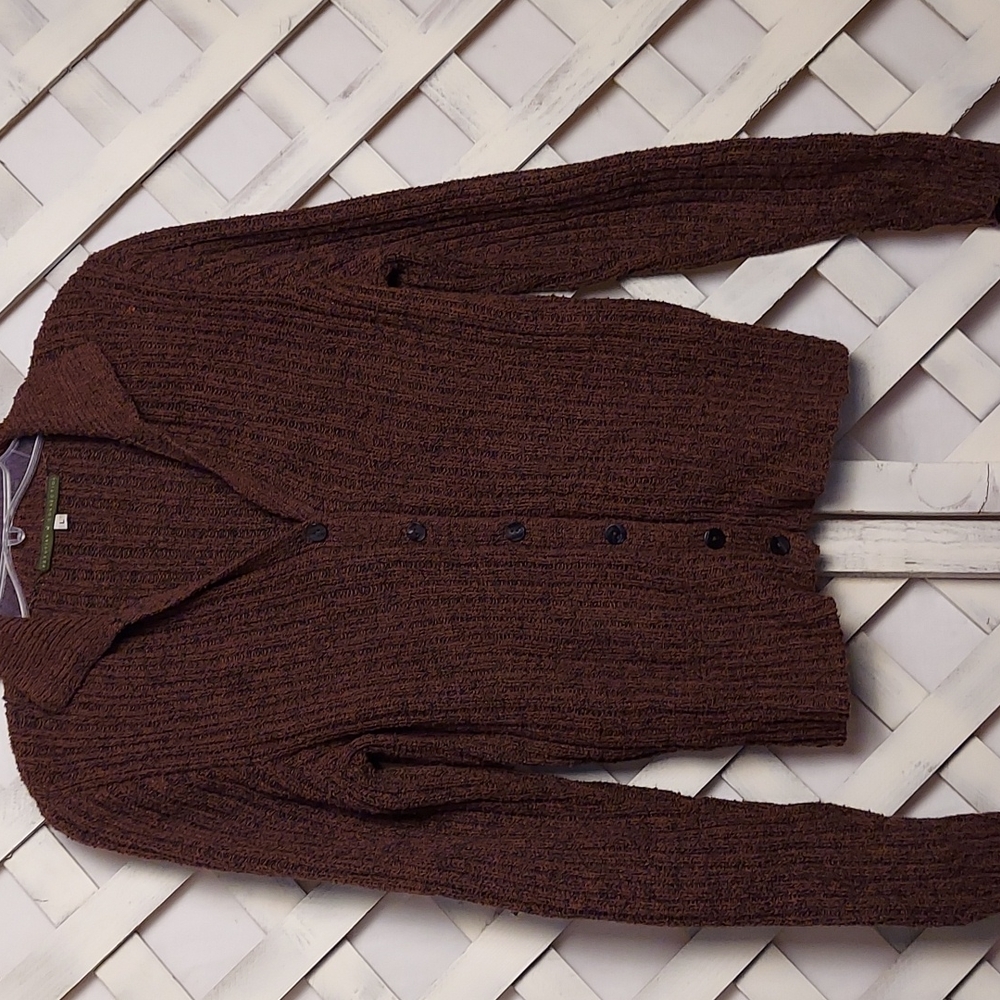 Peruvian Connection Brown Pima Cotton Ribbed Knit Cardigan